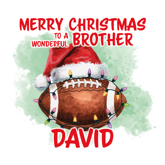 Christmas-themed American football with Santa hat and lights, personalized for 'David' on a green and white background.