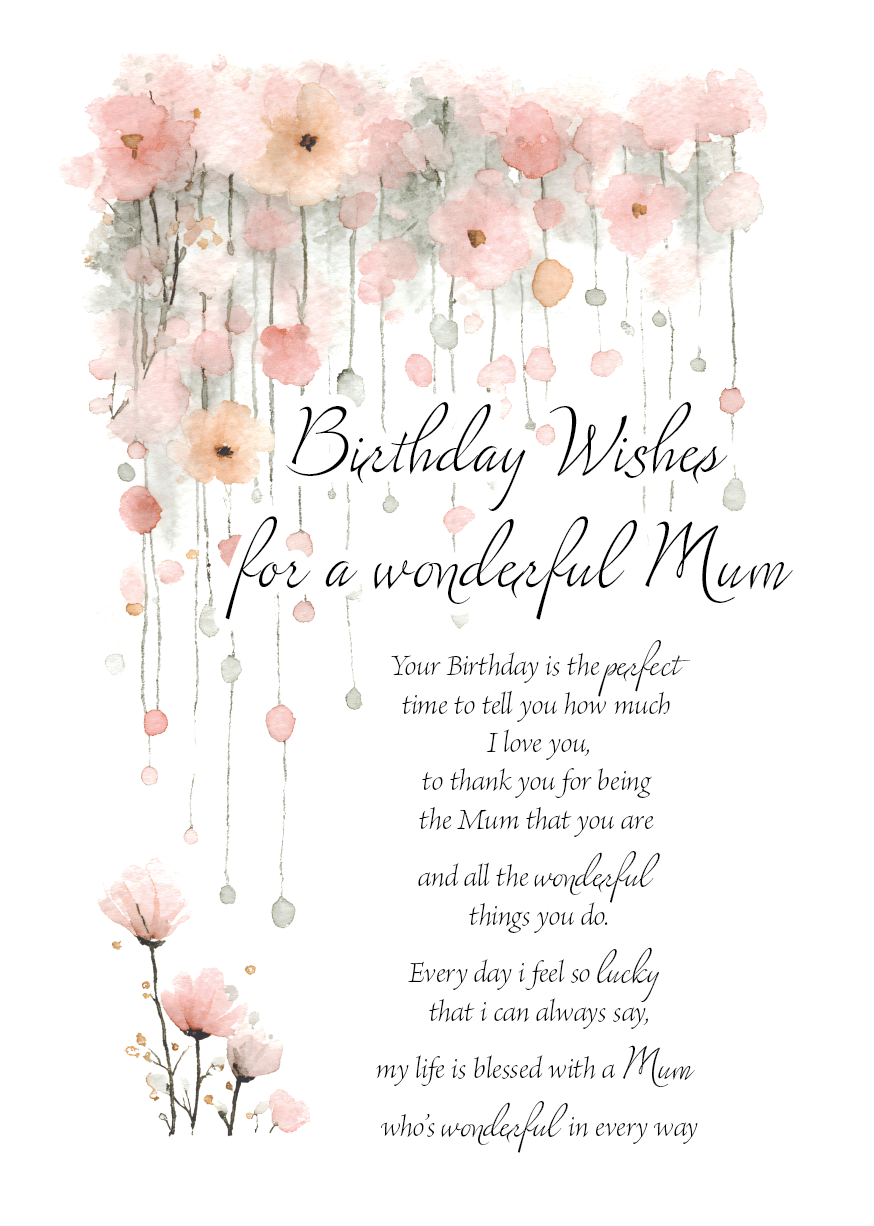Birthday card for a wonderful mum with floral design and heartfelt message.