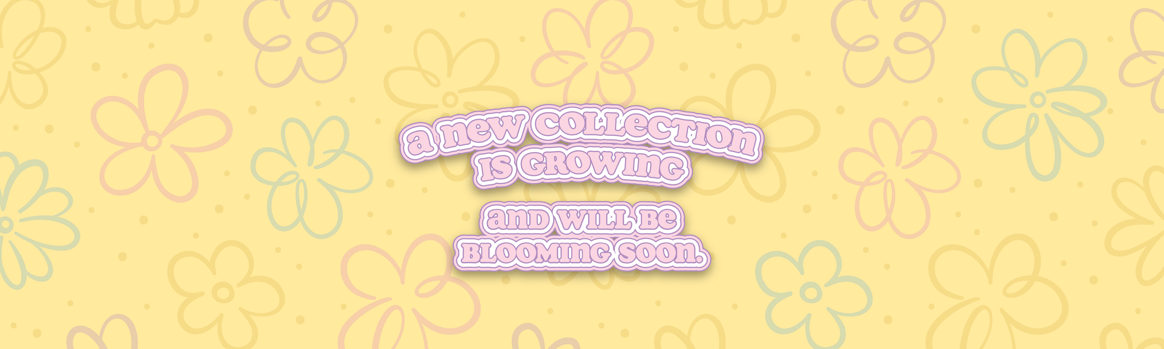Decorative banner with floral patterns and text on a yellow background