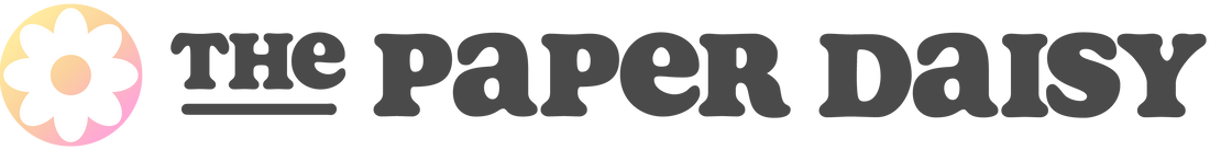 Logo of 'The Paper Daisy' with a daisy icon on a white background