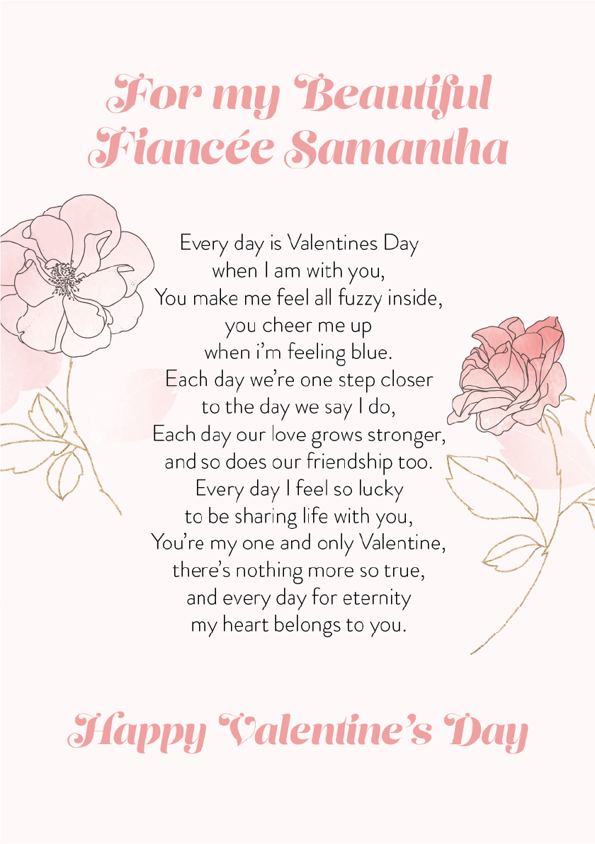 Valentine's Day card with romantic poem and floral design on a white background