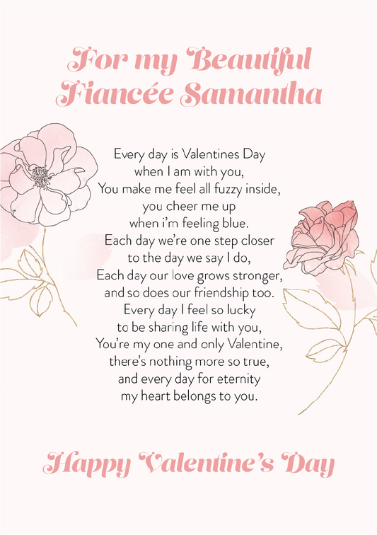 Valentine's Day card with romantic poem and floral design on a white background