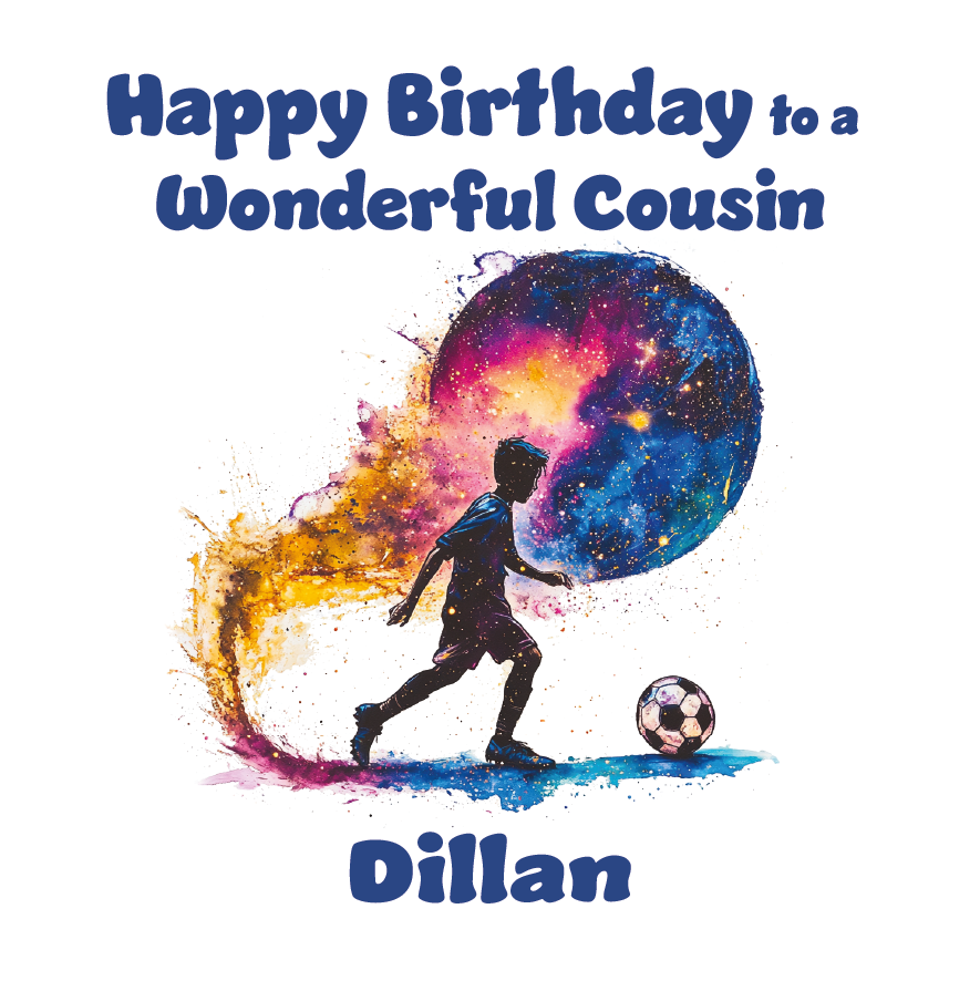 A Birthday Card with an artistic football illustration and personalised birthday wishes. Can be personalised for name and relation